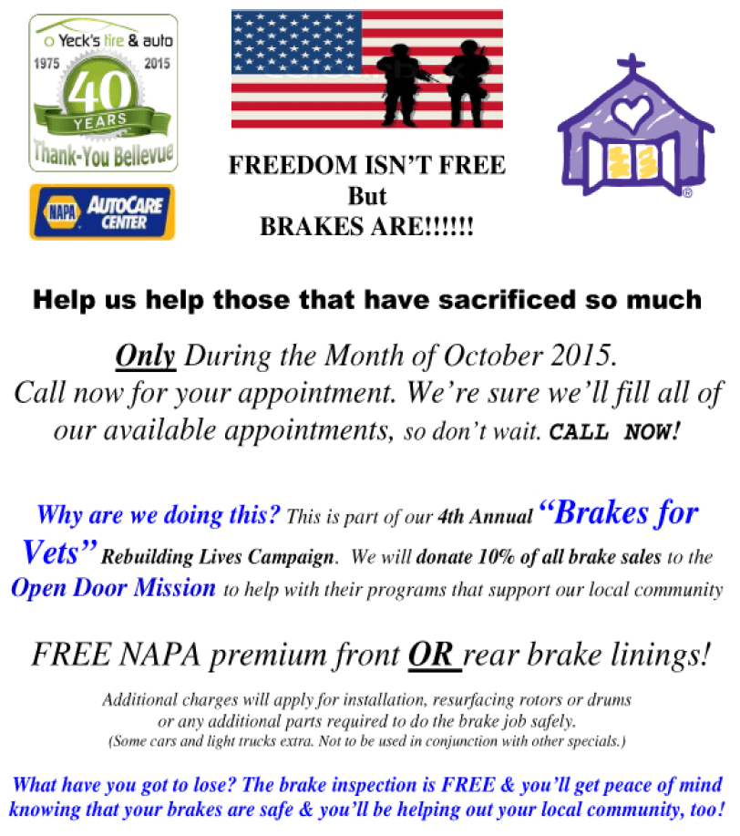NAPA Brakes for Vets in Bellevue