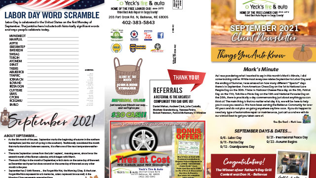 Newsletter September 2021 Thumbnail | Yeck's Tire & Auto