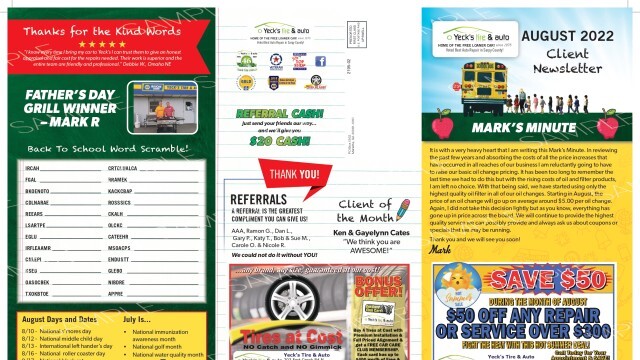 Newsletter August 2022 Thumbnail | Yeck's Tire & Auto