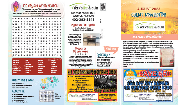 Newsletter August 2023 Thumbnail | Yeck's Tire & Auto